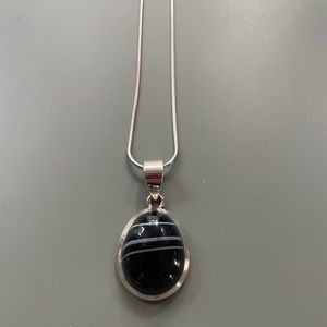 Black Agate pendant in silver